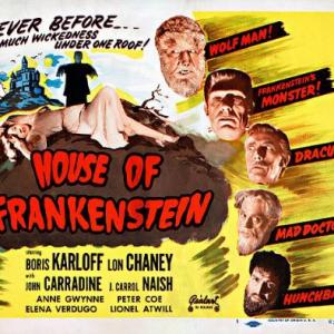 Boris Karloff, John Carradine, Lon Chaney Jr., J. Carrol Naish, Glenn Strange and Elena Verdugo in House of Frankenstein (1944)
