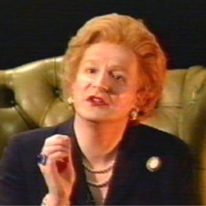Steve Nallon in character as Margaret Thatcher on TV series NEWSNIGHT