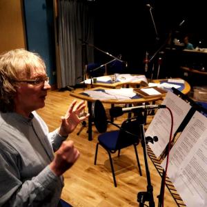 Steve Nallon, voice artist in studio recording.