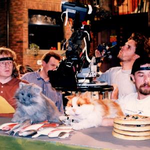 Steve Nallon, (left) puppeteer on set of CATS' EYES.