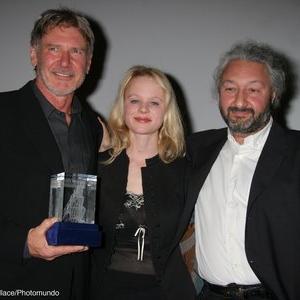 Harrison Ford received the Russian Nights Festivals 2006 Tower Award recognizing his contribution to world cinema at a special ceremony held in West Hollywood CA on April 8th Actress Thora Birch and Stas Namin presented the award to Ford