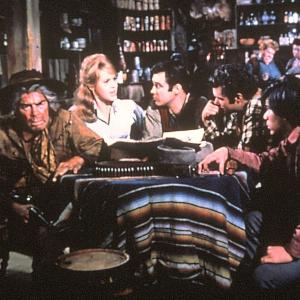 Still of Jane Fonda, Lee Marvin, Michael Callan, Dwayne Hickman and Tom Nardini in Cat Ballou (1965)