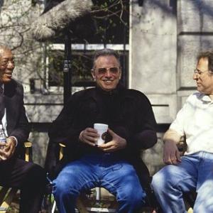 (Left to right) Morgan Freeman, producer Mace Neufeld and director Phil Alden Robinson on the set of 
