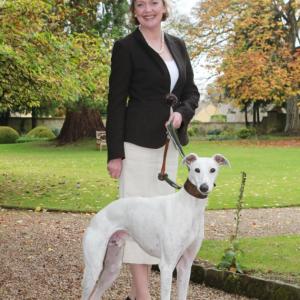 Sophie Neville attending the Cotswold Life Author's Lunch with her dog Flint