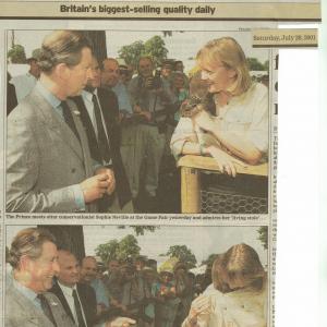 Sophie Neville appearing on the front of The Daily Telegraph with the Prince of Wales and her tame otter