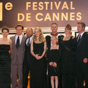 (From L) US actor Bill Pullman, British actress Julia Ormond, US actors Gill Gayle, Pell James, Mac Miller, Charlie Newmark, director Jennifer Lynch pose as they arrive to attend the screening of their film 'Surveillance' at the 61st Cannes International