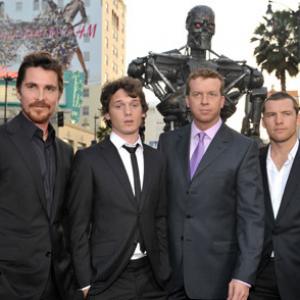 Christian Bale, McG, Sam Worthington and Anton Yelchin at event of Terminator Salvation (2009)