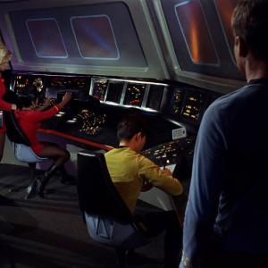 Still of DeForest Kelley, George Takei, Nichelle Nichols and Grace Lee Whitney in Star Trek (1966)