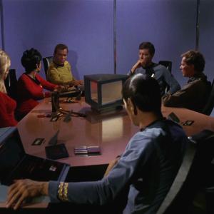 Still of Leonard Nimoy, William Shatner, DeForest Kelley, Grace Lee, Nichelle Nichols, Alfred Ryder and Lee Whitney in Star Trek (1966)