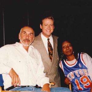 EDDIE: Frank Langella, Patt Noday, and Whoopi Goldberg on-set in Charlotte, NC filming the star-studded New York KNICKs' basketball comedy 