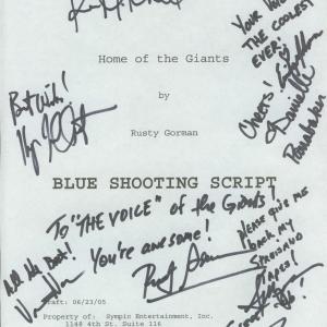 HOME OF THE GIANTS Patt Noday signed script cover from Rusty Gormans high school basketball thriller Home of the Giants costarring Haley Joel Osment Ryan Merriman Danielle Panabaker Brent Briscoe Patt Noday and more!