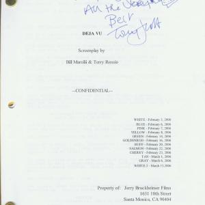 DEJA VU Patt Noday a cherished signed script cover from famed genius director Tony Scott done while filming the thriller Deja Vu in New Orleans LA just after Hurricane Katrina