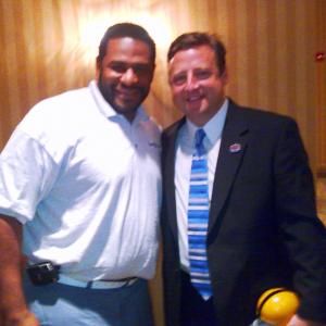 PATT NODAY right with the worldfamous Pittsburg STEELERS Jerome The Bus Bettis appearing with him while emceeing a special Chews4Health corporate event in Orlando Florida!
