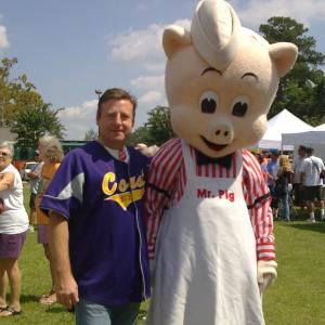 PATT NODAY pig at left making a live appearance at the annual LA Festival with thee Mr Pig from Piggly Wiggly onlocation in Leland North Carolina!