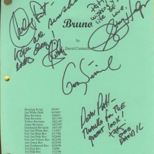 BRUNO  THE DRESS CODE Signed script cover to Patt Noday from Director and CoStar Shirley MacLaine Gary Sinise Stacy Halprin and more