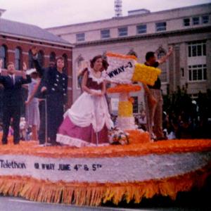 PATT NODAY at far left appearing live in the NC Azalea Festival Parade in Wilmington while a TV Weatherman for ABC during the 90s