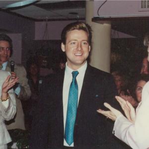 PATT NODAY center arriving at the big Action News26 kickoff party for CBS Television in Wilmington NC during early 1990 Photo also features from left reporter Melinda Law anchor Tedd OConnell Patt and lifestyle reporter Catherine Lea