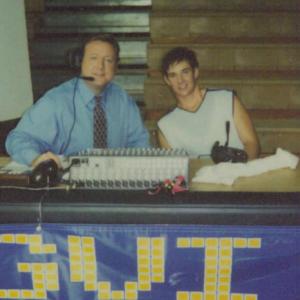 HOME OF THE GIANTS Patt Noday left between takes with Ryan Merriman onlocation at UNCG in Greensboro North Carolina while filming Rusty Gormans high school basketball thriller Home of the Giants