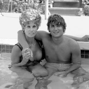 Michael Landon at home in Stone Canyon with his wife Lynn, c. 1967