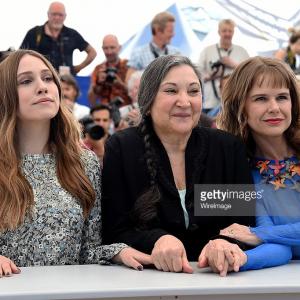 Actresses Sarah Sutherland Robin Bartlett and Nailea Norvind attend the Chronic Photocall during the 68th annual Cannes Film Festival on May 22 2015 in Cannes France