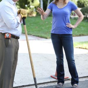 Still of Lucy Lawless and Nick Offerman in Parks and Recreation (2009)