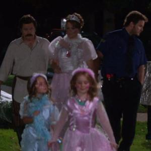 Still of Lucy Lawless Nick Offerman Chris Pratt Sadie Salazar and Rylan Lee in Parks and Recreation 2009