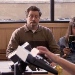 Still of Nick Offerman and Aubrey Plaza in Parks and Recreation 2009