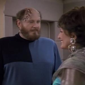 Still of Majel Barrett and David Ogden Stiers in Star Trek The Next Generation 1987