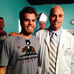On set of Reawakened as Dr Flanagan - with son Donald