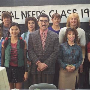 left to right front row Terri Teal Redmann Ching Chong Michelle Krusiec Principal Collins Eugene Levy Ms Heller Cheri Oteri and Carl Will Lee Scott Back row Toby Josh Braaton Lewis Shia LeBeouf Lloyd Eric Christian Olsen Harry Derek Richardson and Turk Elden Henson