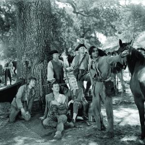 Still of John Wayne, Robert Barrat, Moroni Olsen and Claire Trevor in Allegheny Uprising (1939)