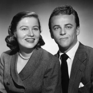 Nancy Olson and Alan Jay Lerner just after the wedding, a quiet affair in the bride's West Los Angeles home