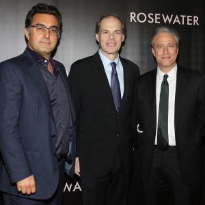 Maziar Bahari Tom Ortenberg and Jon Stewart at event of Rosewater 2014