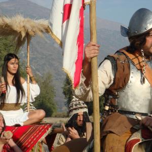 Carla Ortiz and Claudio Reyes at the set of El Desorejao