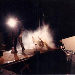On the Set of Friday the 13th Part VII The New Blood John Otrinas John Shepard breaking through the Lake pier and taking down Jason Voorhees Kane Hodder