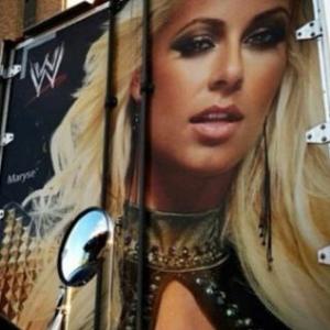 Maryse photo print onto the WWE TV truck