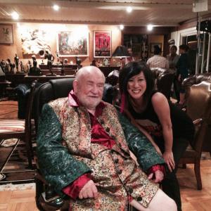 Betty Ouyang and Ed Asner after a scene from the feature 