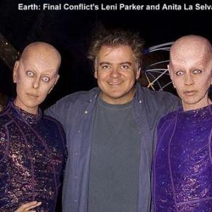 Leni Parker, director David Winning and Anita La Selva on the set of Earth: Final Conflict.