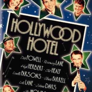 Hugh Herbert Johnnie Davis Ted Healy Rosemary Lane Louella Parsons and Dick Powell in Hollywood Hotel 1937