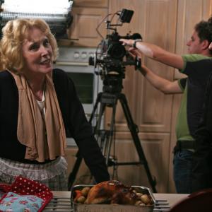 Director Abner Pastoll on set of Room to Let with Elizabeth Counsell