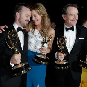 Bryan Cranston Anna Gunn and Aaron Paul at event of The 66th Primetime Emmy Awards 2014