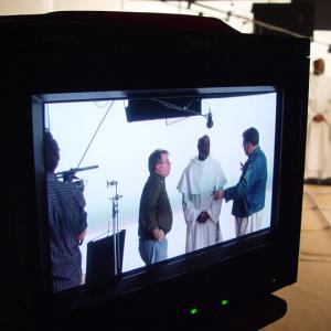 Stephen Payne and Richard Payne directing Franklin Ojeda Smith on the set of 