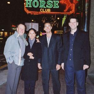 RTHK Radio Host-Michael Rippon and wife, Vincent and Mark King in Wanchai, Hong Kong.