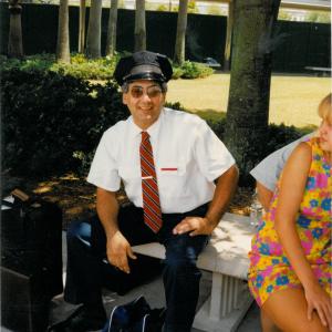 In uniform as the chauffeur on the set of 