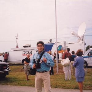 Playing a reporter in Armageddon starring Bruce Willis  Liv Tyler Filming at NASA