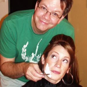 Writer/director Bruce Dellis takes a moment to shave actor Jennifer Pfalzgraff on the set of 