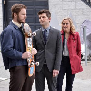 Still of Adam Scott, Amy Poehler and Chris Pratt in Parks and Recreation (2009)