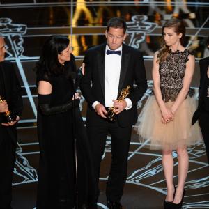 Mathilde Bonnefoy Laura Poitras Dirk Wilutzky and Glenn Greenwald at event of The Oscars 2015