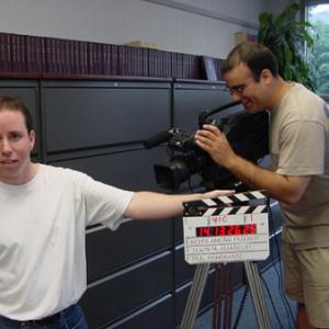 Jason L. Liebman, producer, and Eric Pomerantz, director of photography, on the set of Never Among Friends.