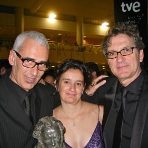Marcelo Pont, Vanessa Ragone (Haddock)y Gerardo Herrero (Tornasol) at Goya Awards, with the Best Spanish-american Movie Award.